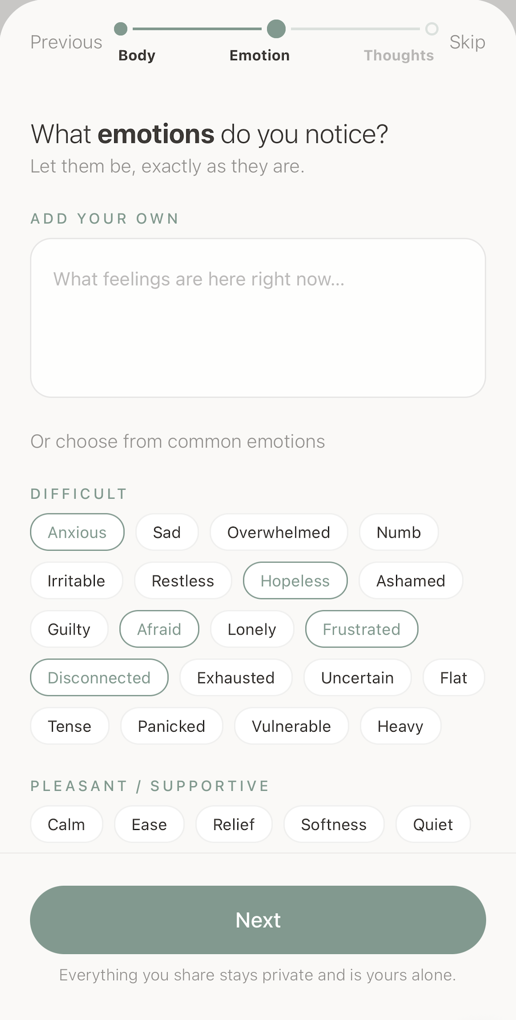 Moment app — choose what you're feeling